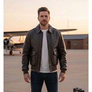 Vtg Avirex Type A-2 Leather Flight Jacket Men's 38 Brown Bomber US Army 1980's